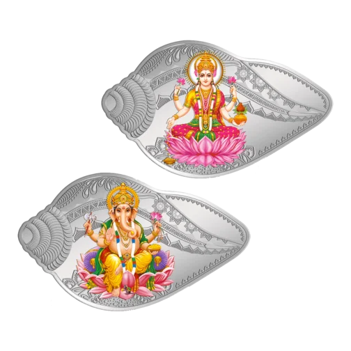 50 Gram Silver Coin - Lakshmi Ganesh Shankh Shape