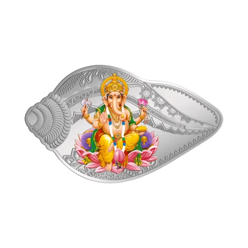 50 Gram Silver Coin - Lakshmi Ganesh Shankh Shape - Image 2
